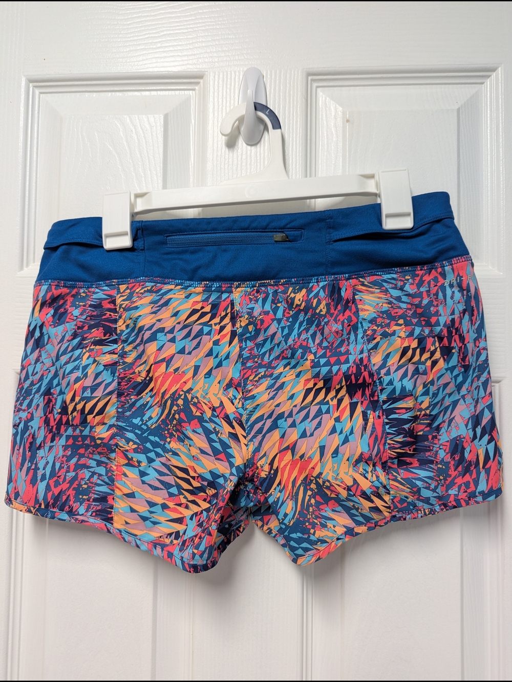 Nike Women’s Multicolor Geo-Print Athletic Shorts with Blue Waistband - Picture 5 of 5